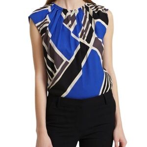 Club Monaco Silk Pleated Abstract Top in Blue Size XS